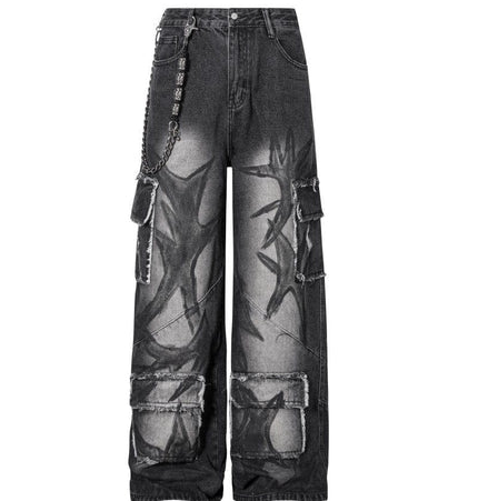THETLSTUDIO S Ripped Printed Wide-Leg Jeans