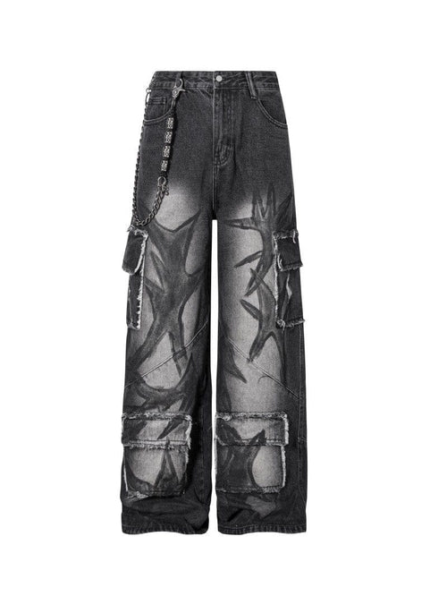 THETLSTUDIO S Ripped Printed Wide-Leg Jeans