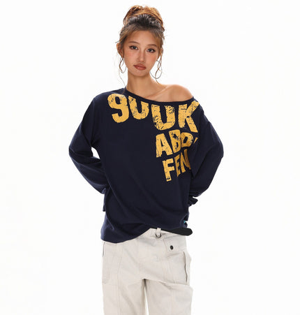 THETLSTUDIO S / Royal blue Disruptive Lettering Off-Shoulder Top