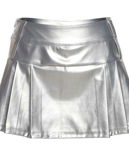 TALKLESSFASHION S / Silver 2023 cross-border European and American style spring and summer new women's clothing solid color slim street fashion high-waisted skirt pleated skirt