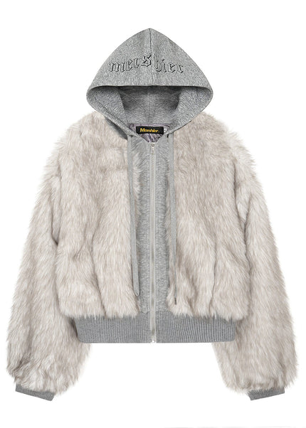 THETLSTUDIO S / silver white American Faux Fur Cropped Layered Jacket