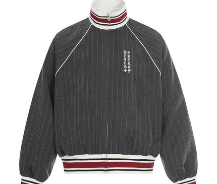 TALKLESSFASHION S / Top cleanfit vertical striped casual sportssuit men's stand-up collar jacket trendy brand color-blocked double-toe straight-leg trousers