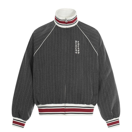 TALKLESSFASHION S / Top cleanfit vertical striped casual sportssuit men's stand-up collar jacket trendy brand color-blocked double-toe straight-leg trousers
