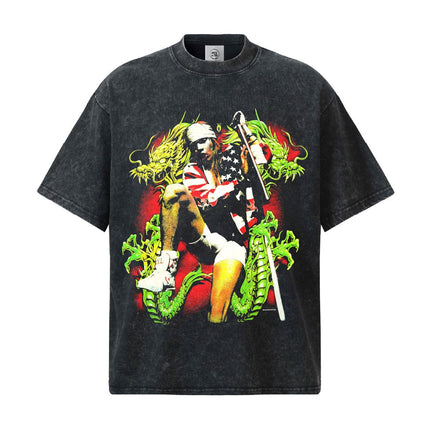 TALKLESSFASHION S / Washed black short sleeve 2026 Cross-border Playboi Carti Summer Cotton Short Sleeve T-Shirt Men's American Crew Neck Dropped Shoulder Couple Short Sleeves