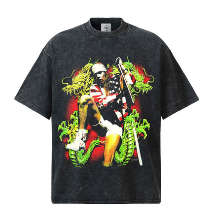 THETLSTUDIO S / Washed black short sleeve 2026 Cross-border Playboi Carti Summer Cotton Short Sleeve T-Shirt Men's American Crew Neck Dropped Shoulder Couple Short Sleeves