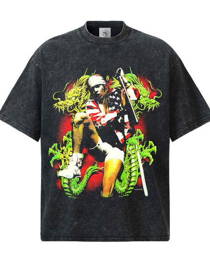 TALKLESSFASHION S / Washed black short sleeve 2026 Cross-border Playboi Carti Summer Cotton Short Sleeve T-Shirt Men's American Crew Neck Dropped Shoulder Couple Short Sleeves