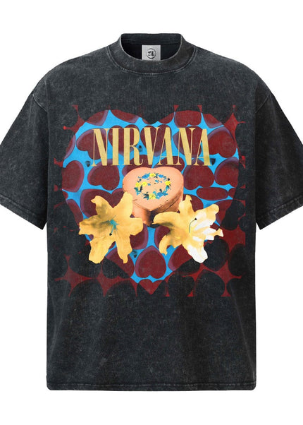 THETLSTUDIO S / Washed black short sleeve 2026 Spring and Summer Nirvana Heart-shaped Gift Box American Cotton T-Shirt Men's Direct Jet Print Summer Breathable American Short Sleeves