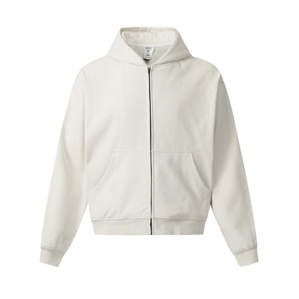 TALKLESSFASHION S / White color 0036 American retro trend men's and women's high street version design solid color men's zipper short and wide hooded sweatshirt