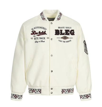 TALKLESSFASHION S / white Embroidery Campus Style Cotton jacket