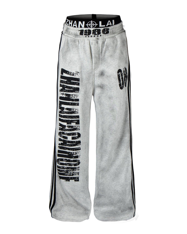 TALKLESSFASHION S / White plus velvet Fall 2025 American high street dirty and worn letter double waist sweatpants for men and women with a sense of design scimitar wide-leg pants