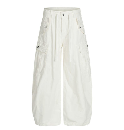 TALKLESSFASHION S / white TALKLESSFASHION: Urban Edge Multi-Pocket Scimitar Slacks