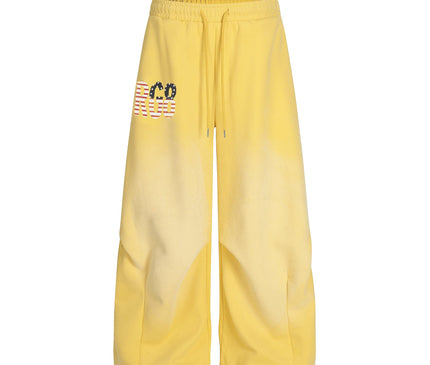 TALKLESSFASHION S / yellow Jiayiku trendy brand 2025 winter fleece sweatpants, American retro scimitar pants, sweatpants, men's and women's loose wide-leg pants