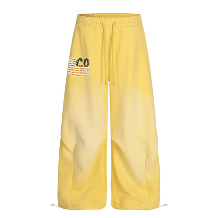 TALKLESSFASHION S / yellow Jiayiku trendy brand 2025 winter fleece sweatpants, American retro scimitar pants, sweatpants, men's and women's loose wide-leg pants