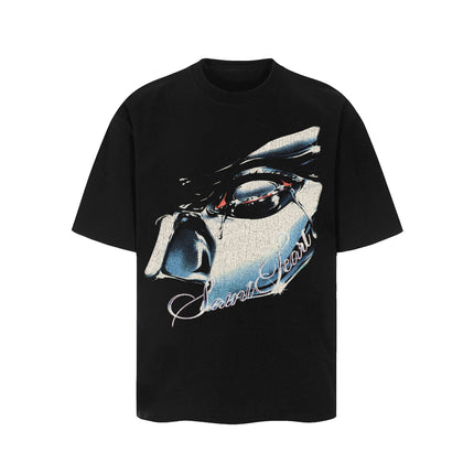 TALKLESSFASHION SAINT vintage Short Sleeve T-Shirt High Street Loose Male and Female Couples 2025SS Hip Hop
