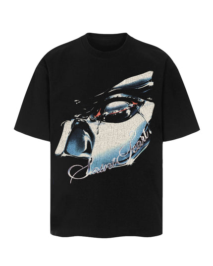 TALKLESSFASHION SAINT vintage Short Sleeve T-Shirt High Street Loose Male and Female Couples 2025SS Hip Hop