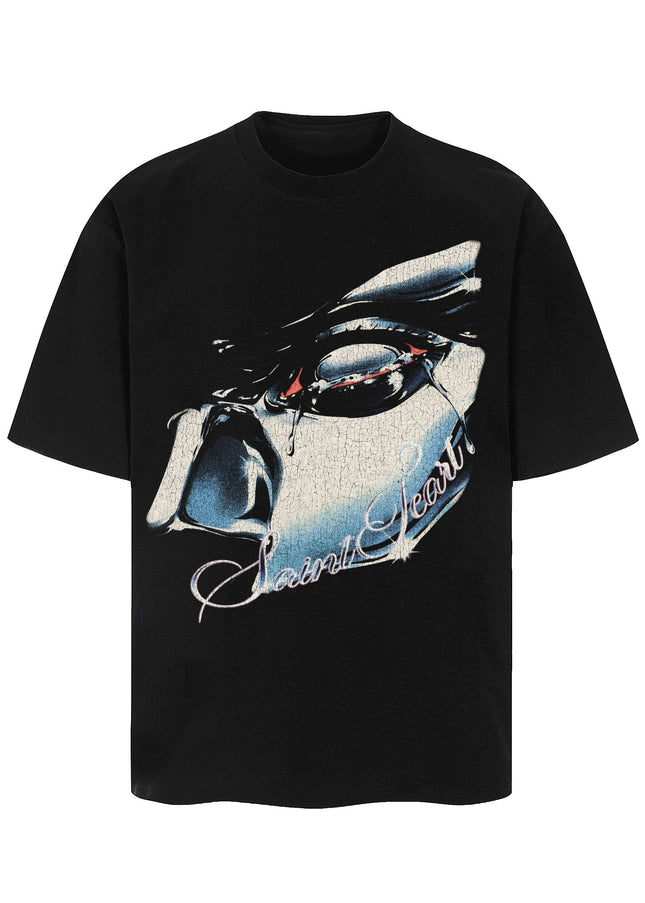 TALKLESSFASHION SAINT vintage Short Sleeve T-Shirt High Street Loose Male and Female Couples 2025SS Hip Hop