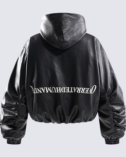 TALKLESSFASHION Silhouette Hooded Flying Leather Jacket