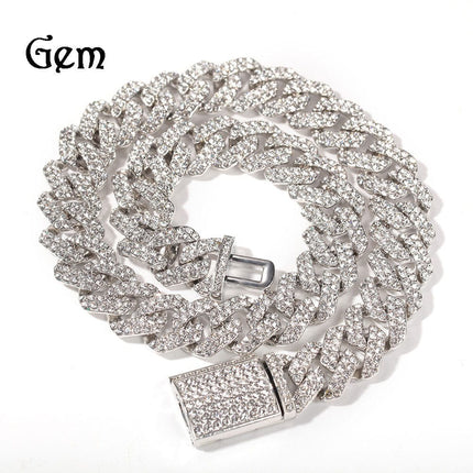 TALKLESSFASHION silver 16inch European and American trend 18mm silver Cuban chain rock punk full diamond alloy hip hop fashion metal necklace accessories men