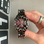 Silver-black, flame-red