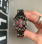 Silver-black, flame-red