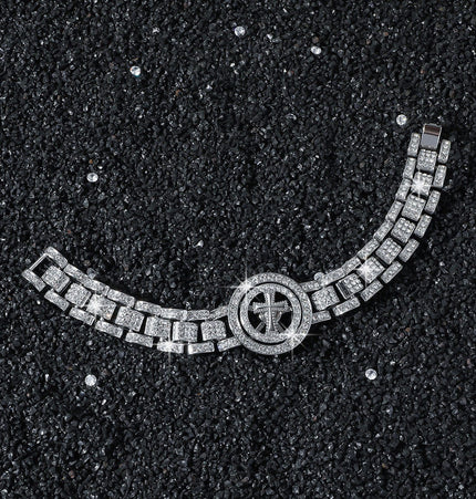 TALKLESSFASHION Silver (Cross) MS Watch Bracelet Cross Rotating American Hip Hop Hip Hop Time Running Women's Full Diamond Dollar Men's Bracelet