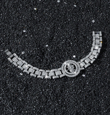 TALKLESSFASHION Silver (Gentleman's Skull) MS Watch Bracelet Cross Rotating American Hip Hop Hip Hop Time Running Women's Full Diamond Dollar Men's Bracelet