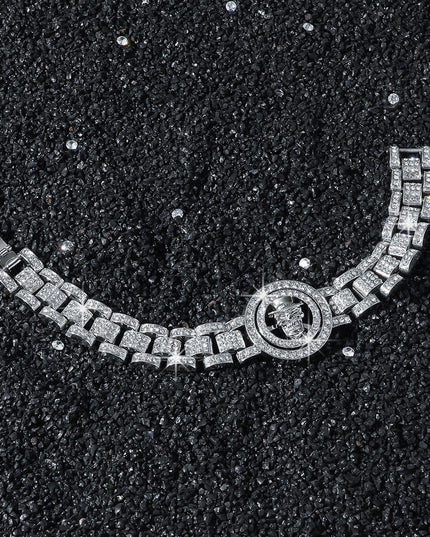 TALKLESSFASHION Silver (Gentleman's Skull) MS Watch Bracelet Cross Rotating American Hip Hop Hip Hop Time Running Women's Full Diamond Dollar Men's Bracelet