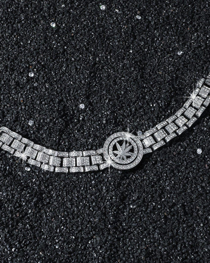 TALKLESSFASHION Silver (Maple Leaf) MS Watch Bracelet Cross Rotating American Hip Hop Hip Hop Time Running Women's Full Diamond Dollar Men's Bracelet