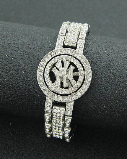 TALKLESSFASHION Silver (NY) MS Watch Bracelet Cross Rotating American Hip Hop Hip Hop Time Running Women's Full Diamond Dollar Men's Bracelet