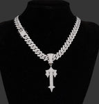 Silver pendant + 55 cm diamond Cuban diamond chain