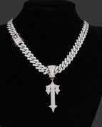 Silver pendant + 55 cm diamond Cuban diamond chain