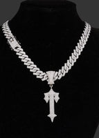 Silver pendant + 55 cm diamond Cuban diamond chain