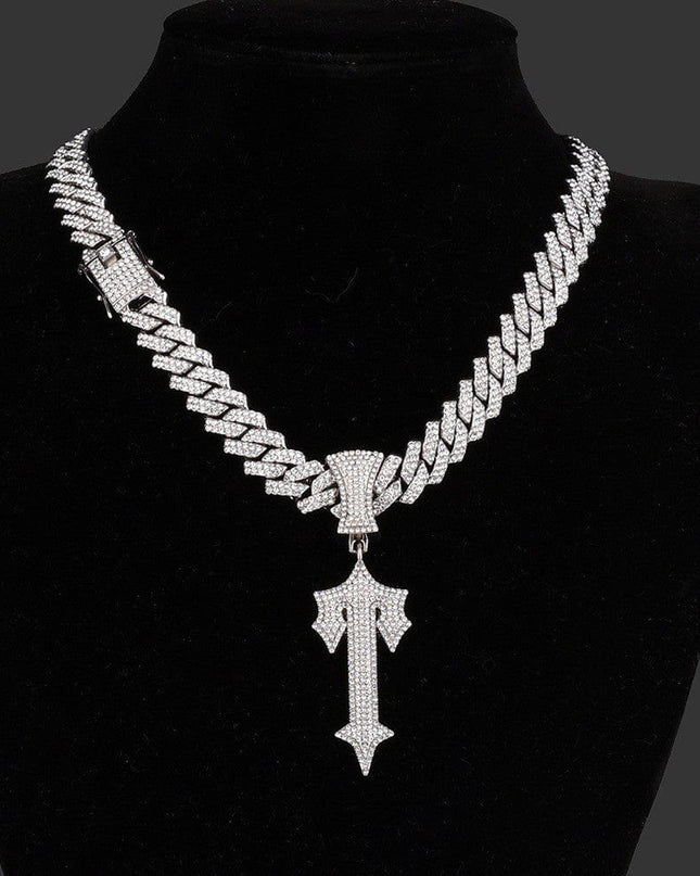 TALKLESSFASHION Silver pendant + 55 cm diamond Cuban diamond chain MS Sword Cuban Chain American Hip Hop Diamond Full Diamond Trend Hiphop Rap Rap Premium Pendant Men's Necklace