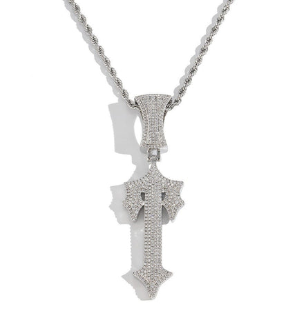 TALKLESSFASHION Silver pendant + 60 cm titanium steel twist chain MS Sword Cuban Chain American Hip Hop Diamond Full Diamond Trend Hiphop Rap Rap Premium Pendant Men's Necklace