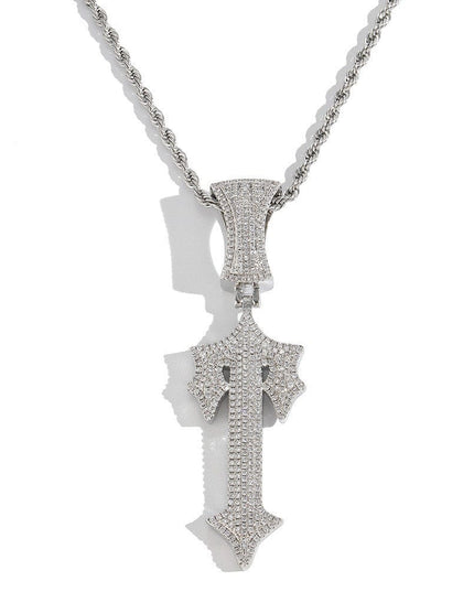 TALKLESSFASHION Silver pendant + 60 cm titanium steel twist chain MS Sword Cuban Chain American Hip Hop Diamond Full Diamond Trend Hiphop Rap Rap Premium Pendant Men's Necklace