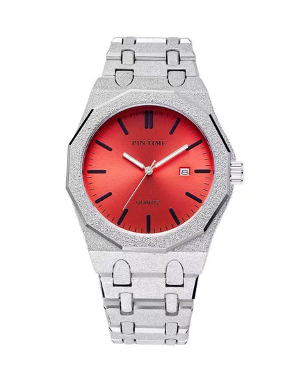 TALKLESSFASHION Silver red New frosted silver watch