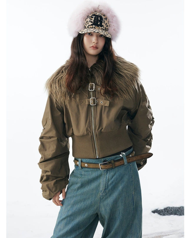 TALKLESSFASHION Slimming Fur Collar Padded Jacket