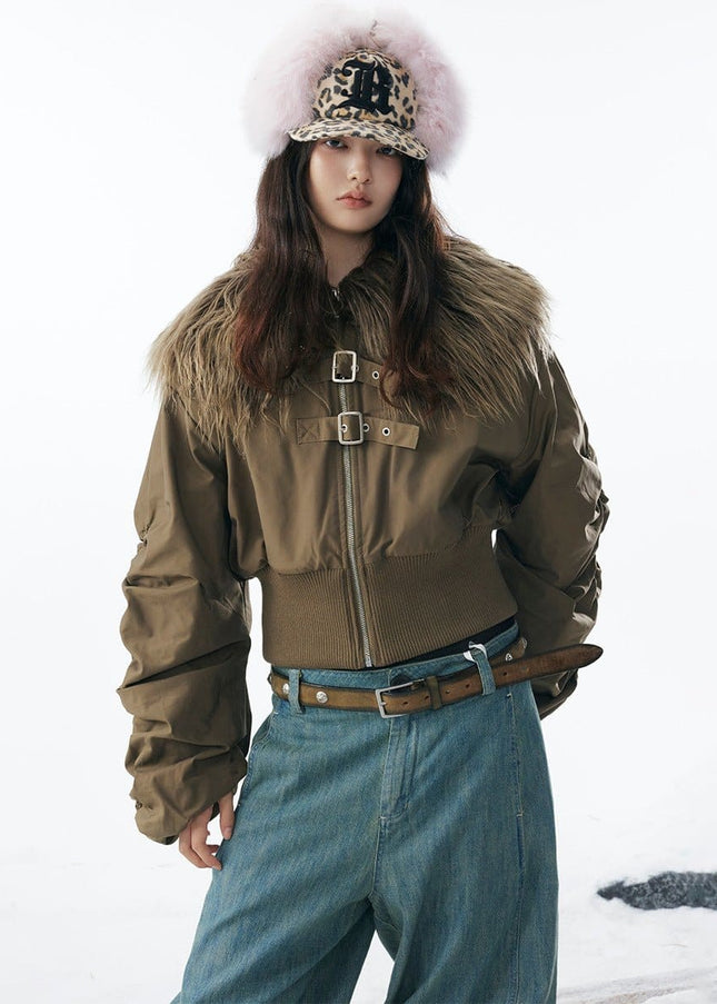 TALKLESSFASHION Slimming Fur Collar Padded Jacket