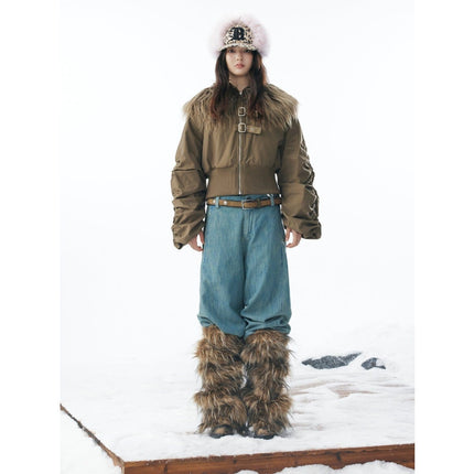 TALKLESSFASHION Slimming Fur Collar Padded Jacket