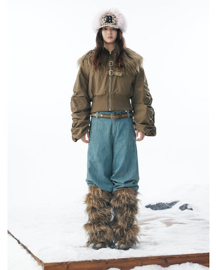 TALKLESSFASHION Slimming Fur Collar Padded Jacket
