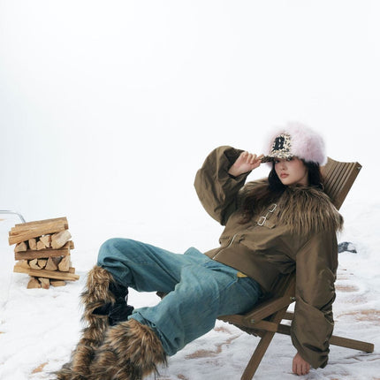 TALKLESSFASHION Slimming Fur Collar Padded Jacket