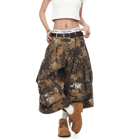 THETLSTUDIO Snakeprint Camouflage Multi-Pocket Cargo Shorts