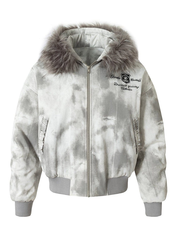 TALKLESSFASHION Stained Aviator Fur Collar Bomber