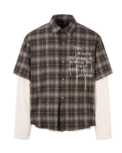 TALKLESSFASHION Street Distressed Fake Two-Piece Plaid Shirt