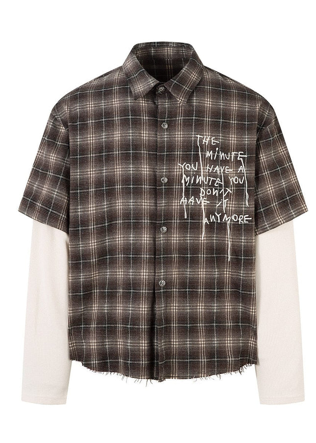 TALKLESSFASHION Street Distressed Fake Two-Piece Plaid Shirt