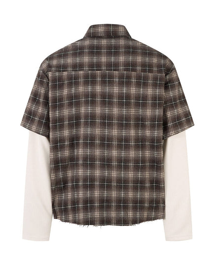 TALKLESSFASHION Street Distressed Fake Two-Piece Plaid Shirt