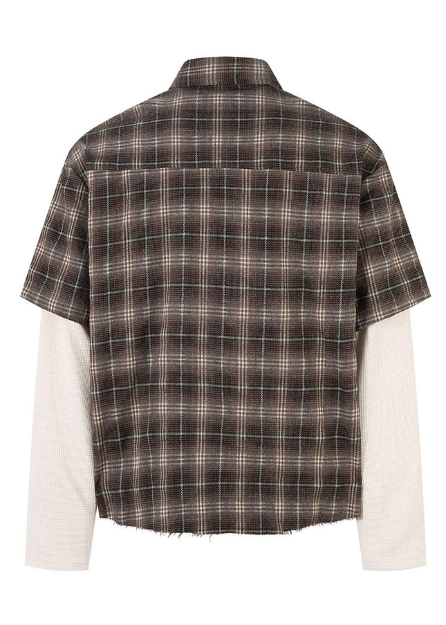 TALKLESSFASHION Street Distressed Fake Two-Piece Plaid Shirt