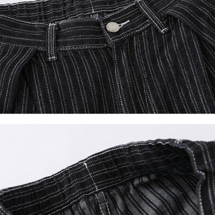 TALKLESSFASHION Street personality striped wide-leg jeans for men and women washed distressed loose simple scimitar pants