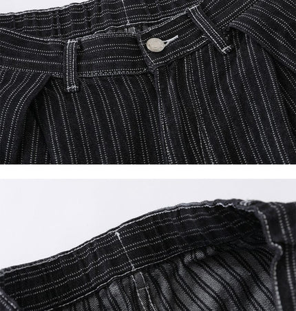 THETLSTUDIO Street personality striped wide-leg jeans for men and women washed distressed loose simple scimitar pants
