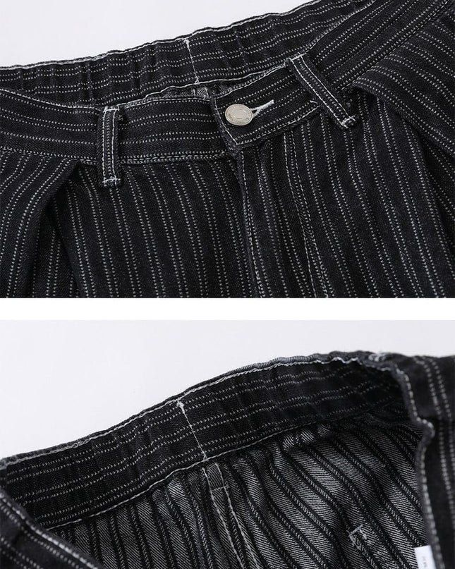 TALKLESSFASHION Street personality striped wide-leg jeans for men and women washed distressed loose simple scimitar pants